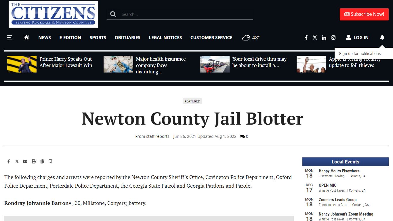 Newton County Jail Blotter | News | rockdalenewtoncitizen.com